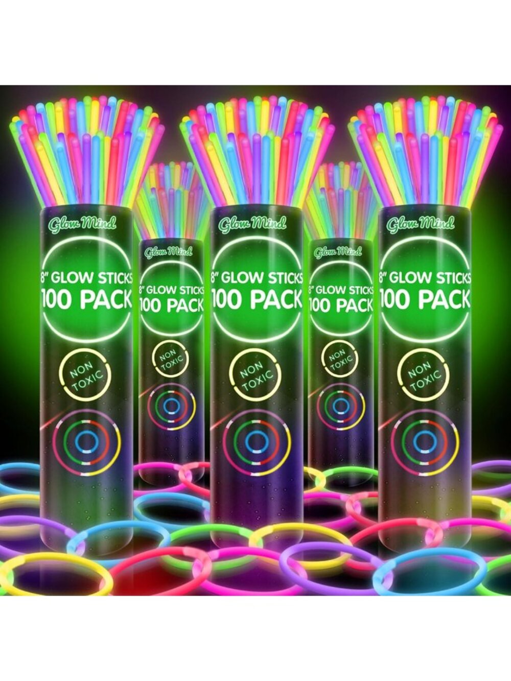500 Glow Sticks Bulk Party Pack - 8" Neon Glow Bracelets & Necklaces for